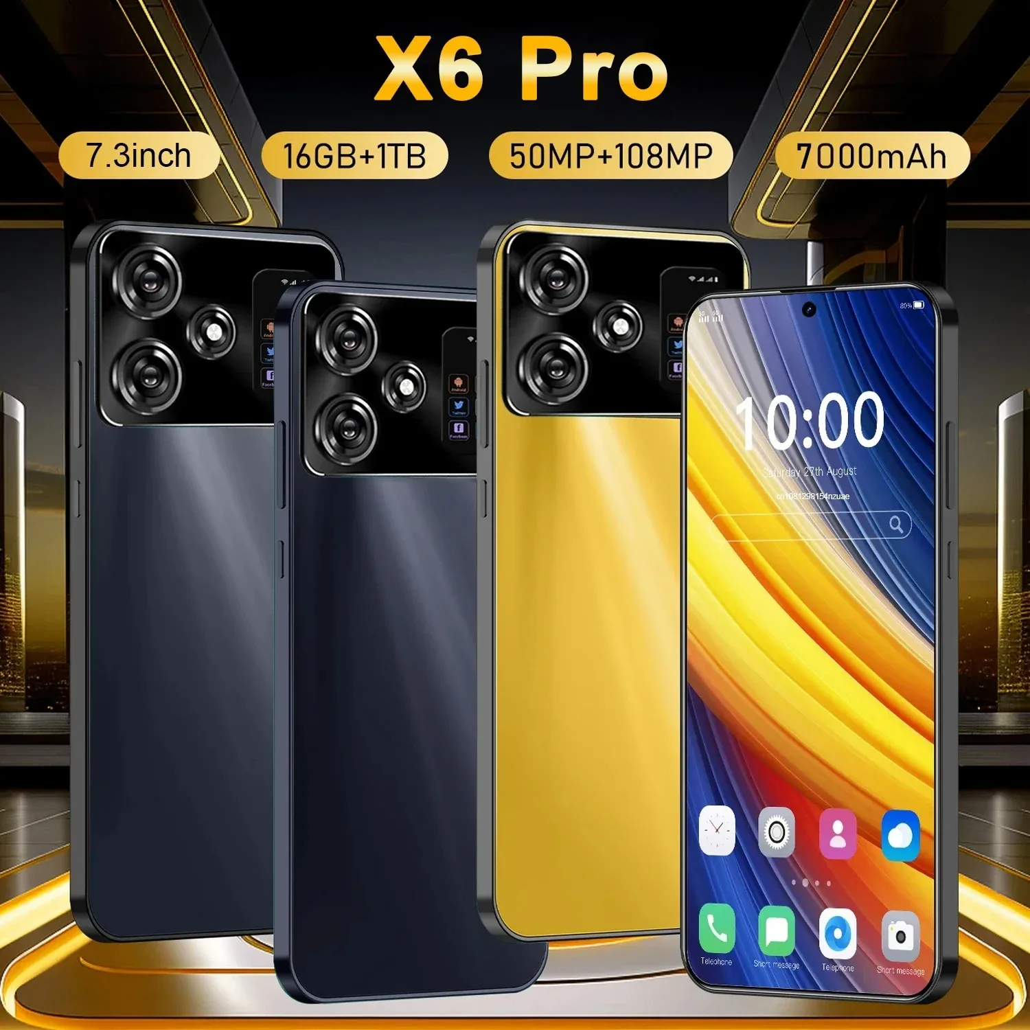 Оригинальный смартфон X6 Pro разблокированный телефон с двумя Sim-картами Android 14 16 ГБ