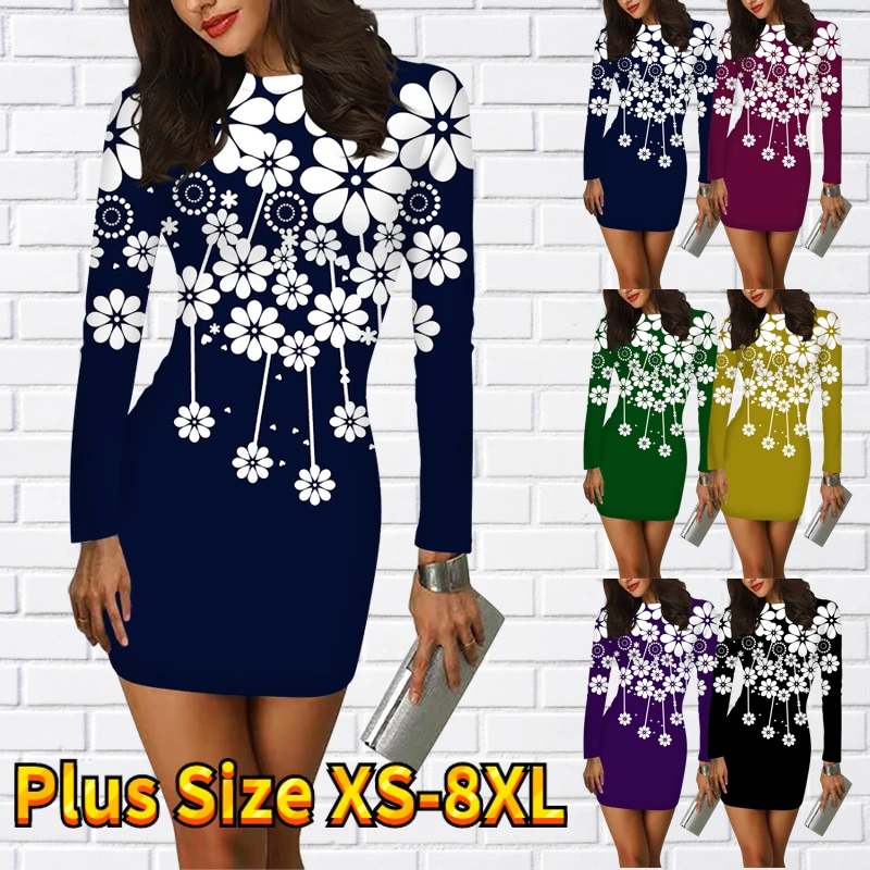 

Новинка Осень-зима 2023 женское модное платье с цветочным принтом юбка с круглым вырезом Облегающая Юбка Повседневная короткая юбка с длинны...