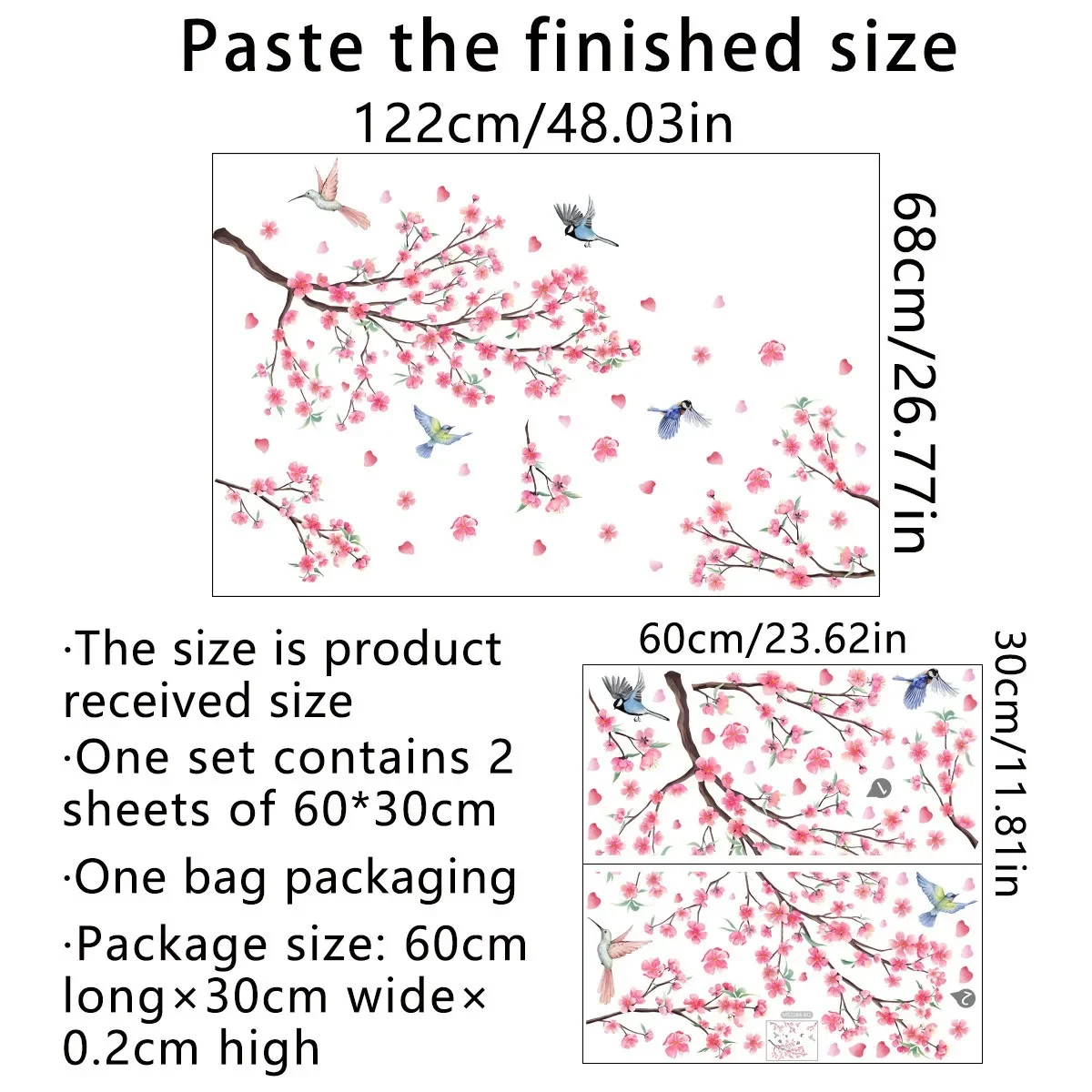 

Настенные наклейки цветы птицы ПВХ 2 шт