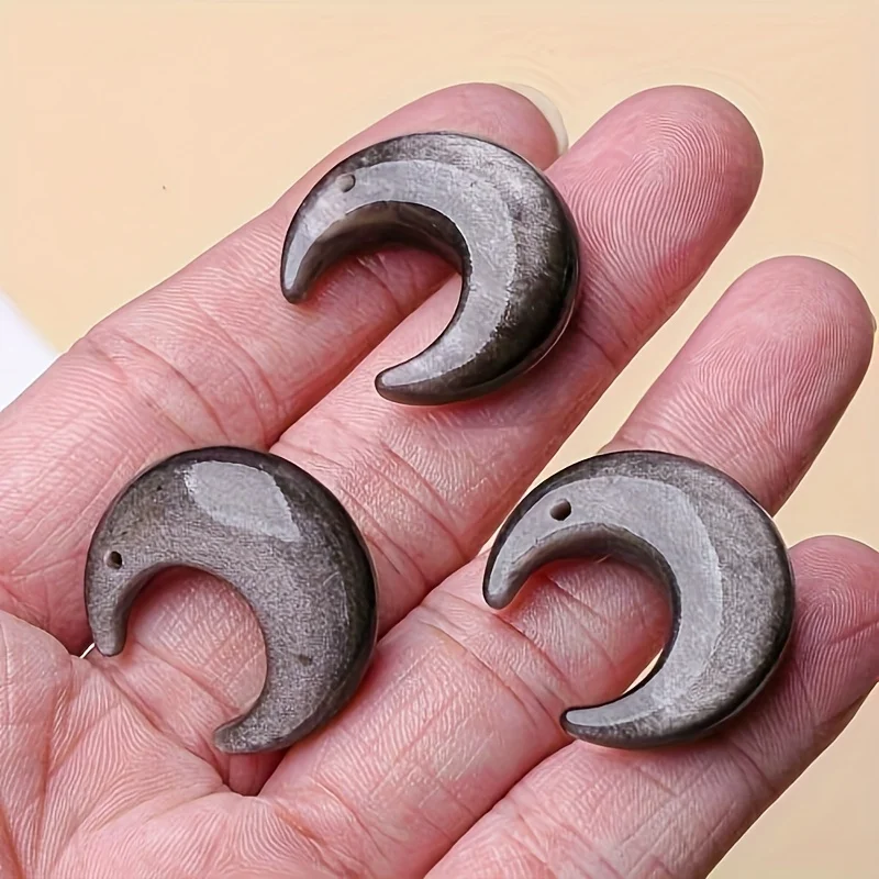 Подвеска в виде полумесяца из натурального серебристого обсидиана подвеска