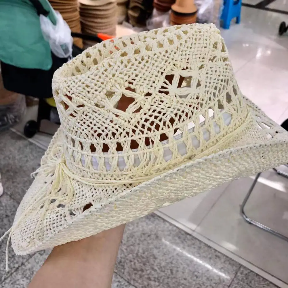 

Fashionable Sun Cap Cozy Lightweight Collapsible Western Cowboy Beach Hat Round Straw Hat for Beach