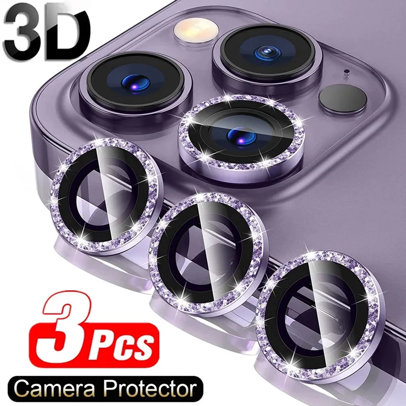 100set Luxury Glitter Bling Camera Lens Protector on For iPhone 11 12 13 mini 14 pro max Back Camera Glass Protect Sticker Cap