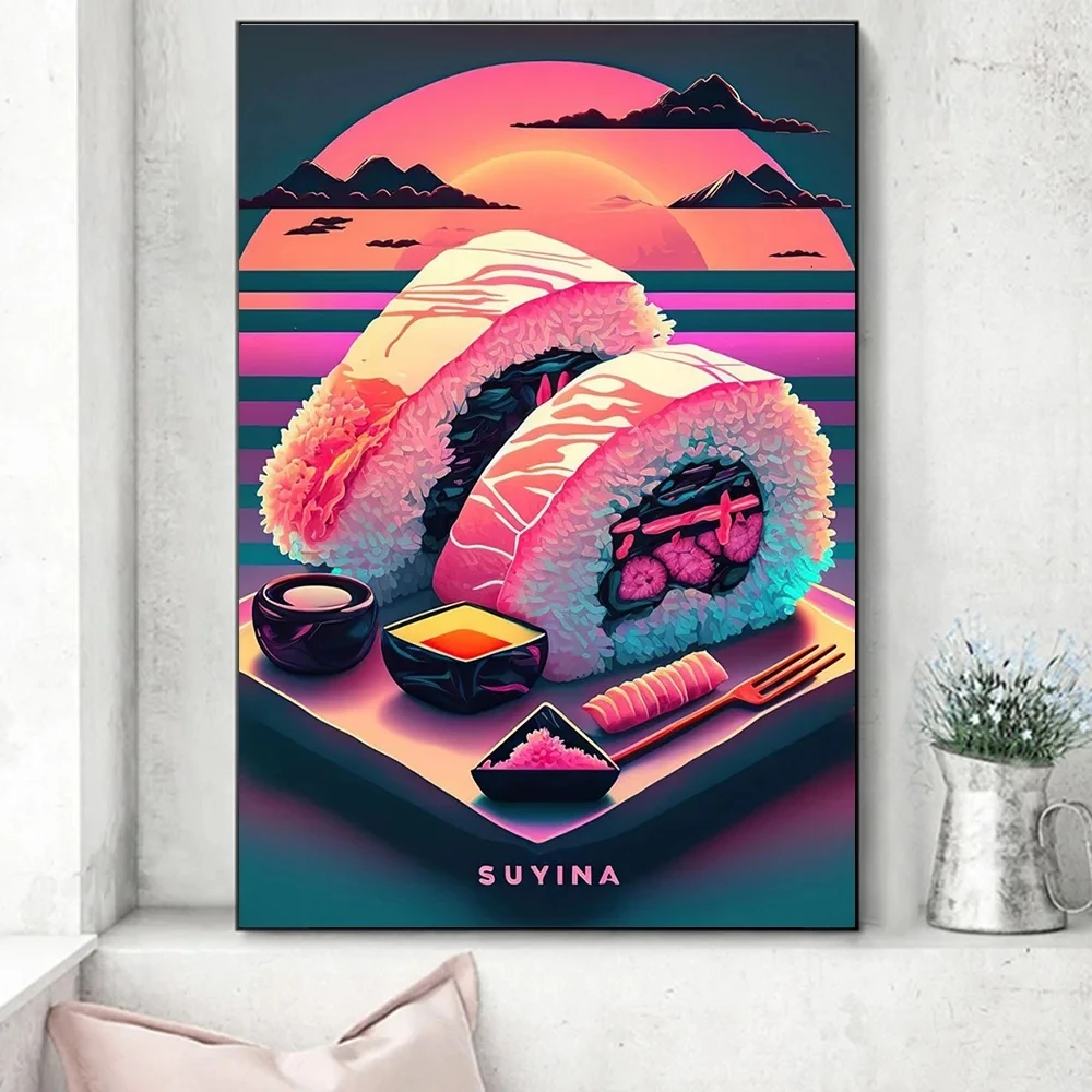 Плакат с японскими лососевыми суши принты для кухни домашний декор милая