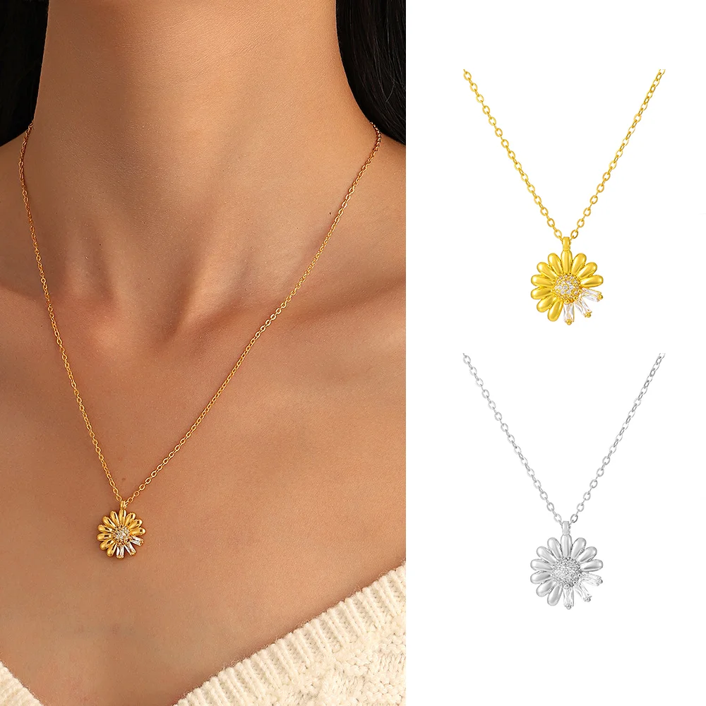 

Sunflower necklace women's ins luxury beauty net red sunflower zircon necklace collarbone chain fashion accessories