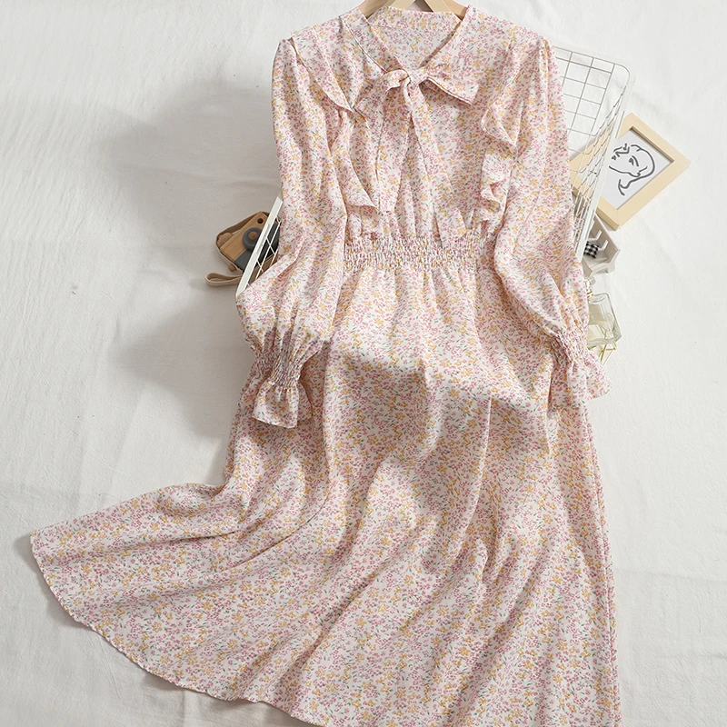 

Женское длинное платье с цветочным принтом Fitaylor, повседневное приталенное платье трапециевидной формы с бантом на шнуровке и длинными рука...