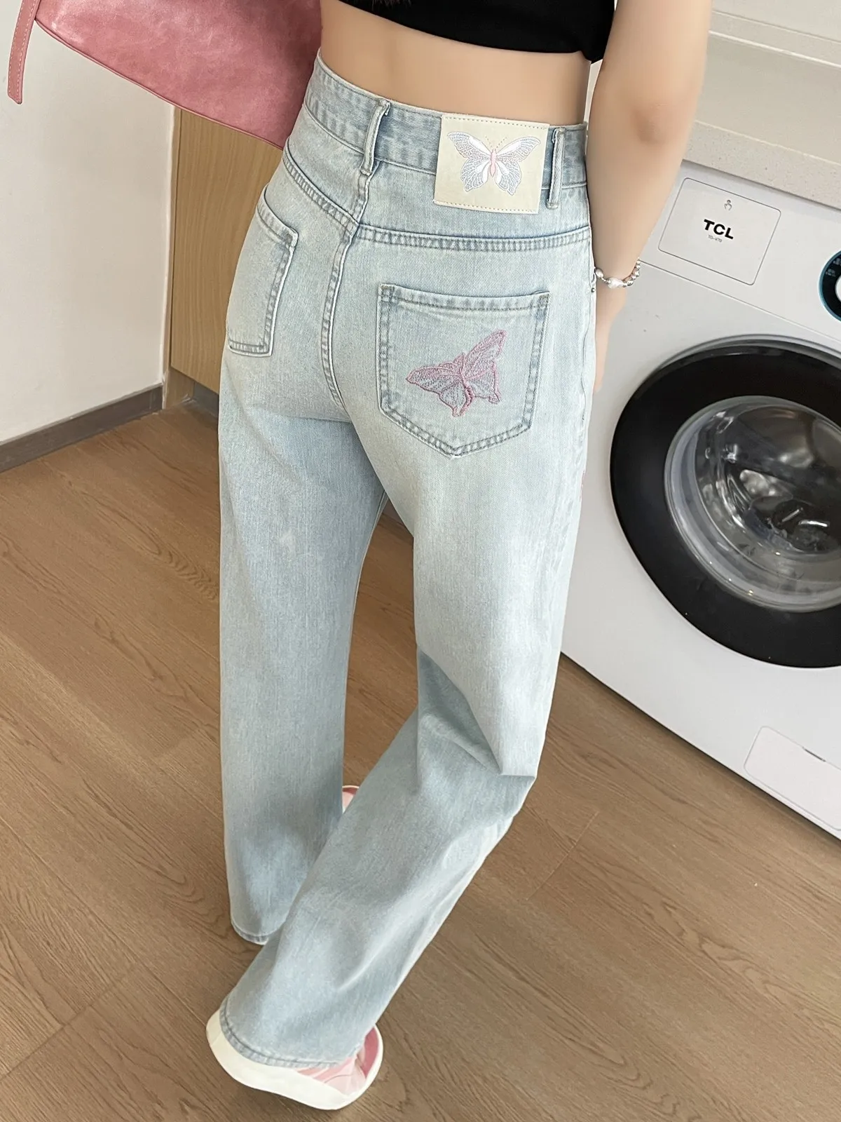 ZHISILAO новые джинсы с принтом бабочки женские синие классические прямые джинсовые