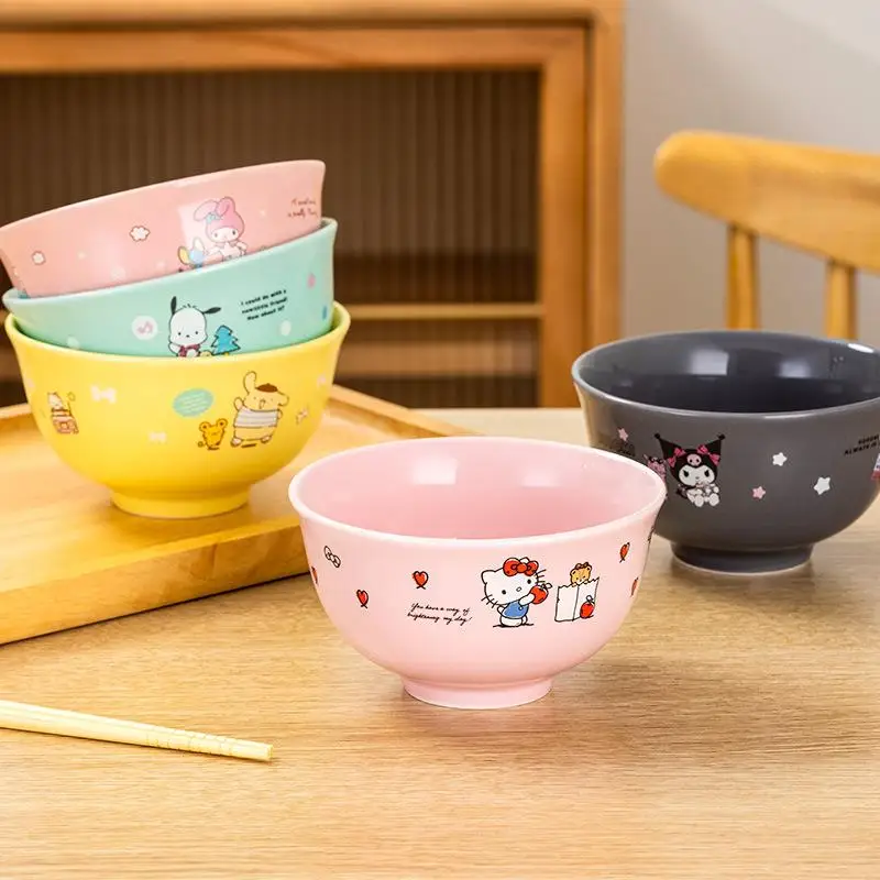 Детская керамическая миска Sanrios Hellokitty 415 мл для риса Kuromi Cinnamoroll милая супа в стиле