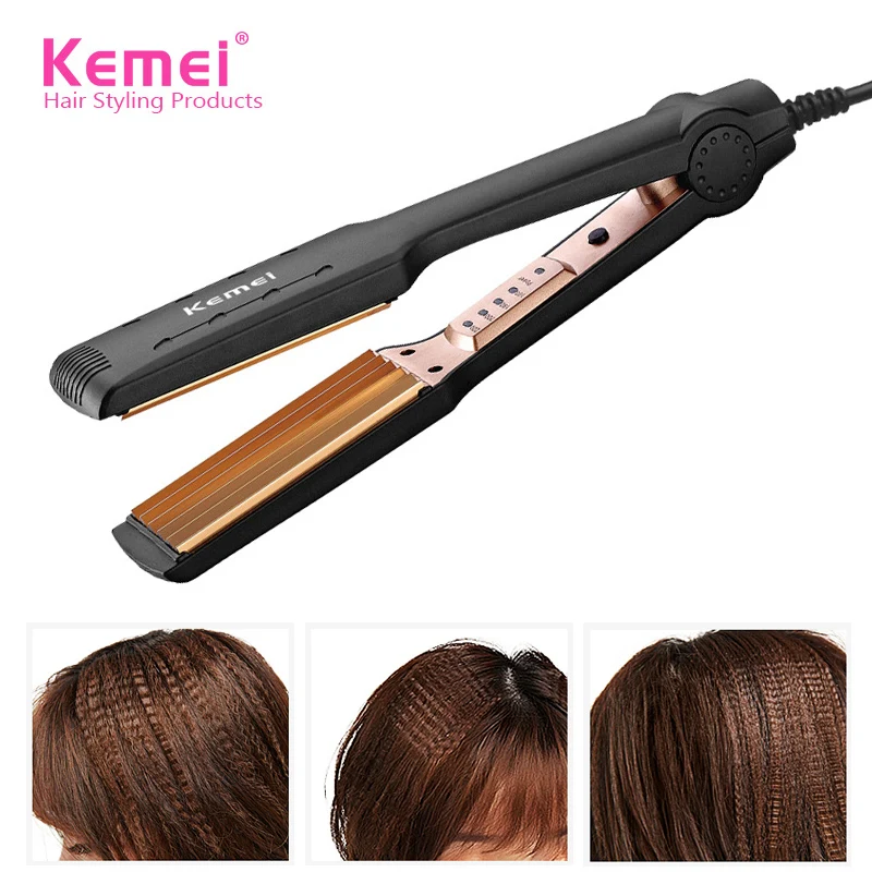 

Kemei Hair Straightener Iron Tourmaline Ceramic Crimper Corrugated Hair Curler Temperature Curling Iron Wand Styling Tools F30