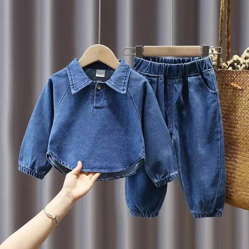 2023 Spring Autumn Children Clothes Boys Suit Denim Pullover Tops + Jeans Pants 2Pcs/Set Infant Casual Outfits Kids Sportswear