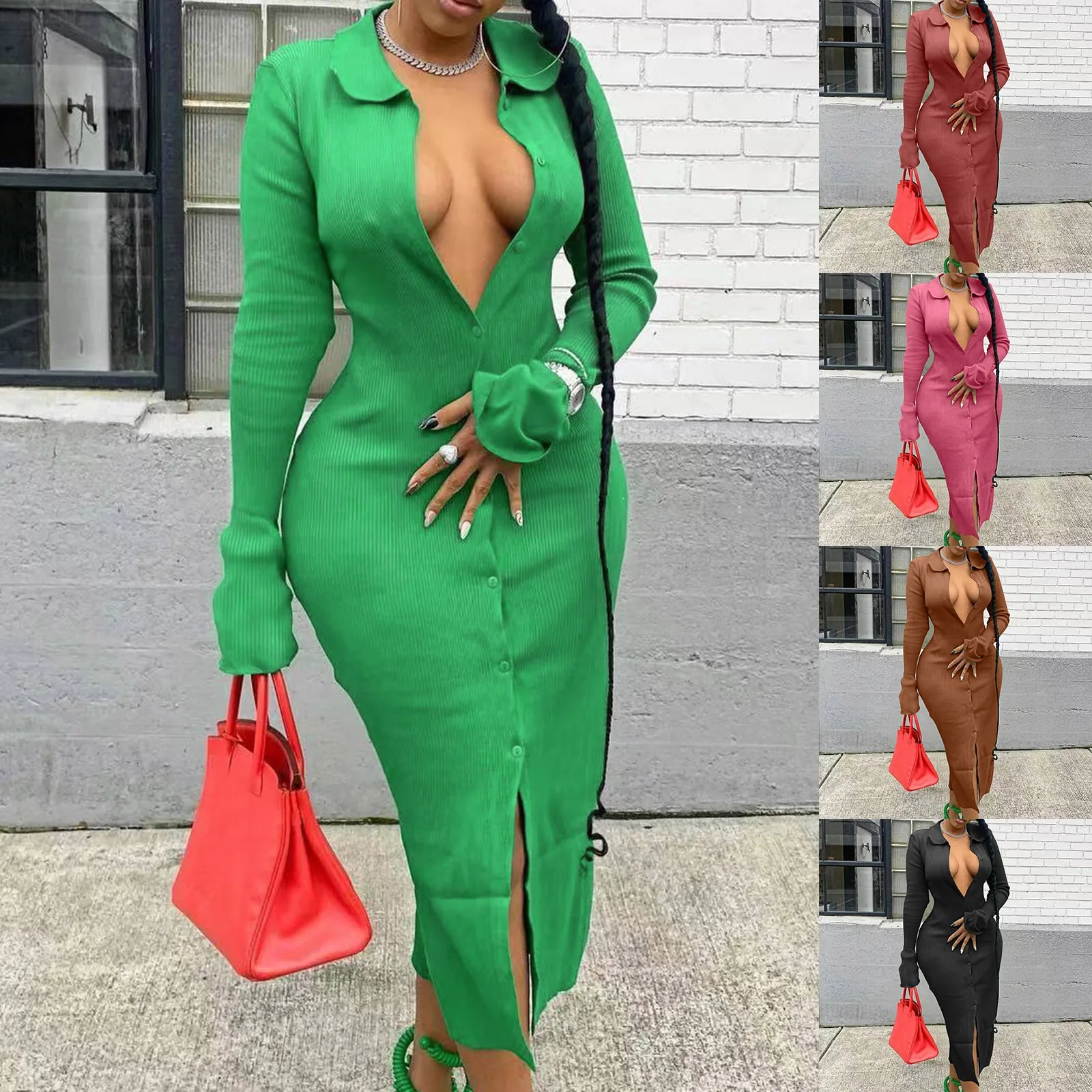 

Женское платье с v-образным вырезом, Осень-зима, модное, с пуговицами, в полоску, расклешенное, с длинным рукавом, для подростков, повседневны...