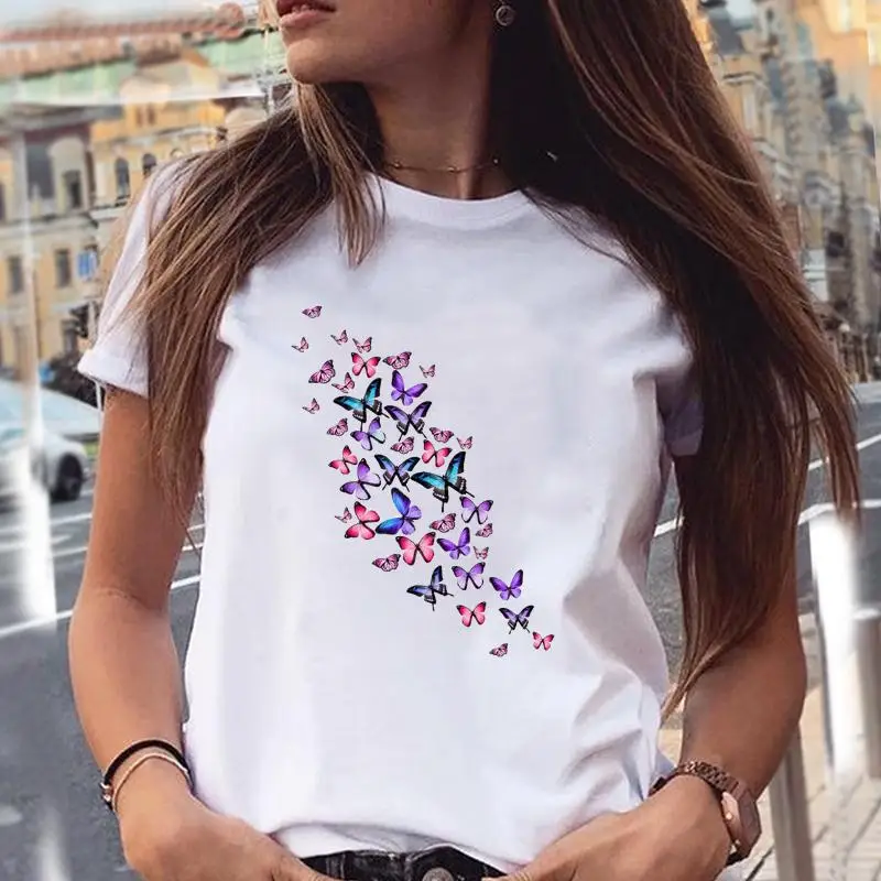 

Harajuku T-Shirt Women Graphic Butterfly Printing 90s Cute Short Sleeve Tshirts Female Trend Casual Fashion Oversized T-shirts