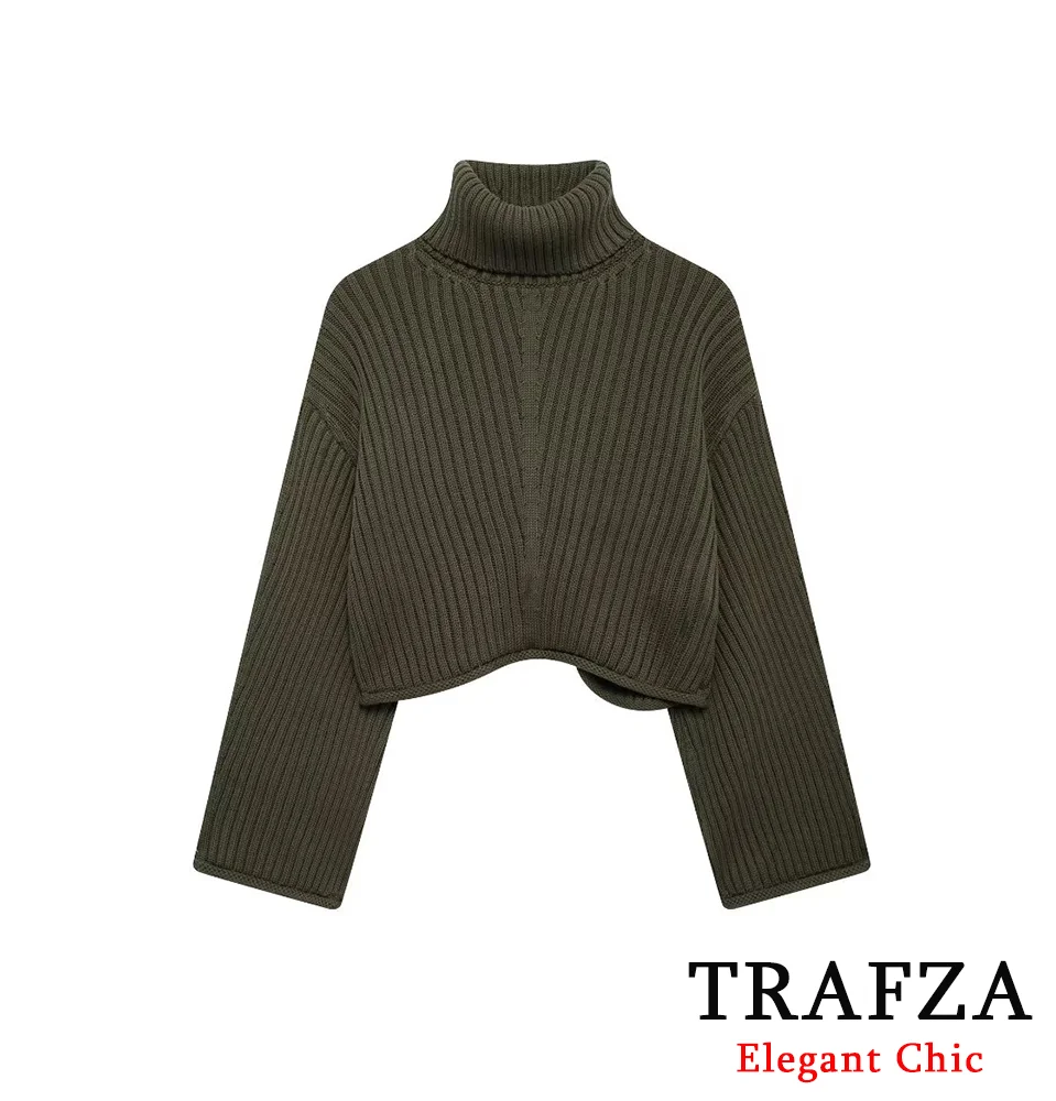 TRAFZA женский модный вязаный пуловер водолазка свободный однотонный свитер с