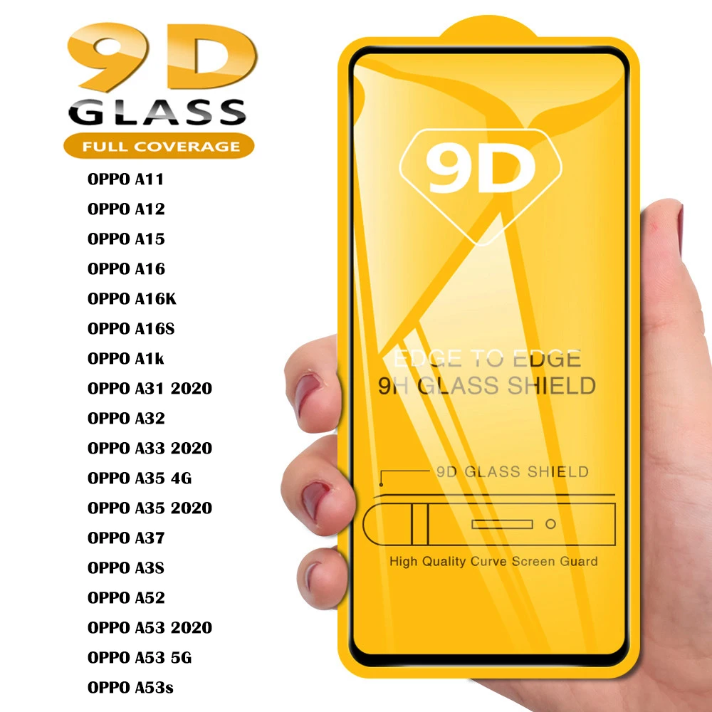 

9D Full Cover Tempered Glass For OPPO A52 A53S A54 A55 A56 A11 A12 A15 A16K A16S A1K A31 A32 A33 A35 A37 A3S Screen Protector