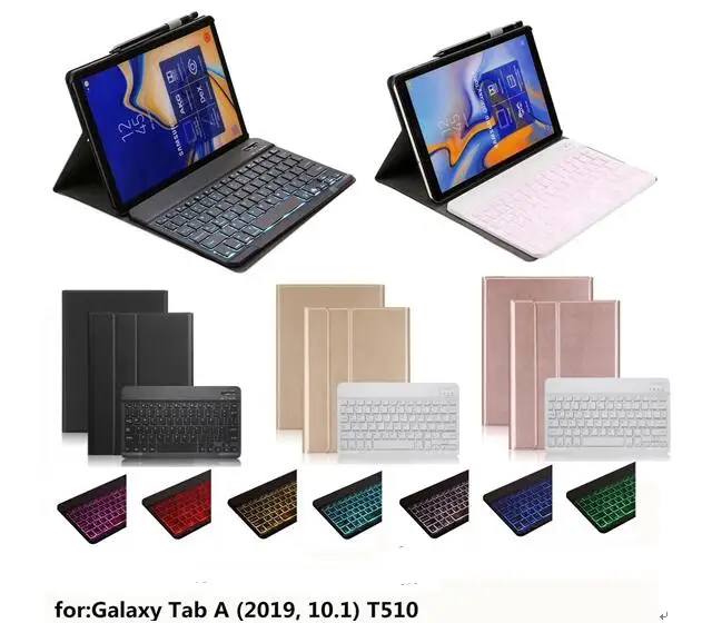 

Cover Keyboard for Samsung Galaxy Tab A 10.1 2019 T510 T515 Tablet shell 7color Backlit light Bluetooth Keyboard Case +film +pen