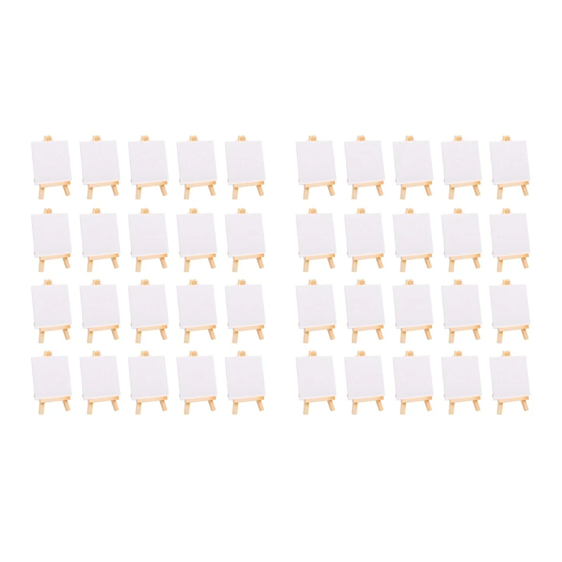 

NEW-40Pcs Mini Canvas Drawing Board With Easel, Painting Canvas Panel, Suitable For Art Painting Party Supplies