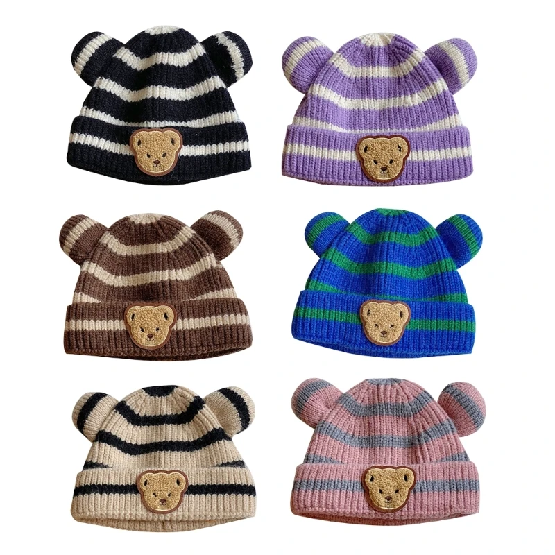 

57EE Toddler Winter Hat Baby Warm Cap Woolen Thick Beanie Cap with Double Poms Poms
