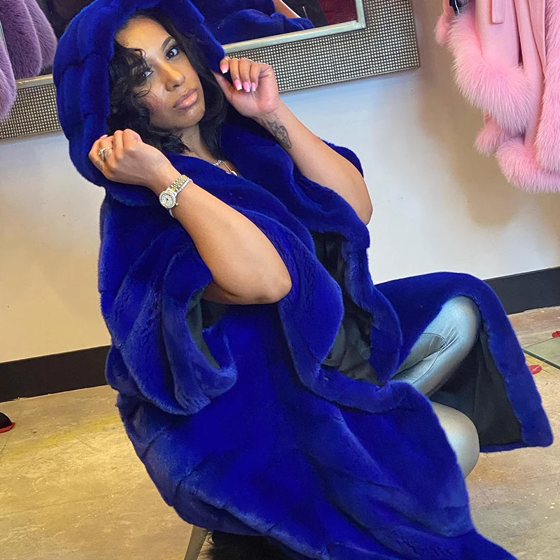 Natural Mink Fur Jackets Women Luxury Short Sleeve Hooded Outertwear Lady 2022 Winter Tide Genuine Mink Fur Long Coat Female