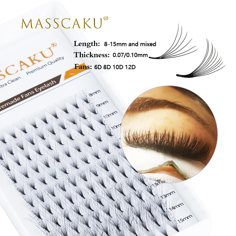 

MASSCAKU sharp narrow stem premade fans C & D curl 8D 10D 12D thin pointy base slim root russia volume eyelash extension