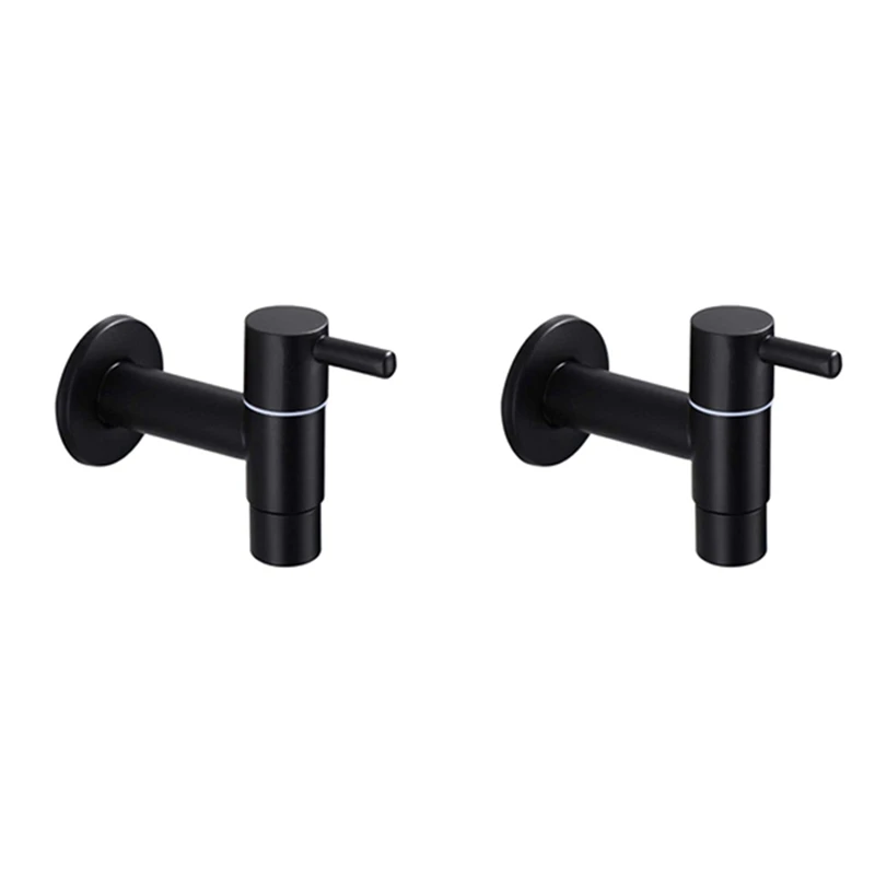 

2X Mop Sink Faucet 304 Stainless Steel Bathroom Washing Machine Faucet Outdoor Garden Single Cold Water Tap (Black)