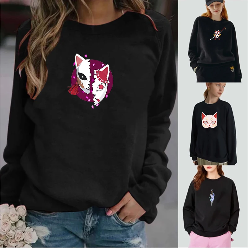 

Women High Quality Pullover Sweatshirts mascara kitsune Casual fashion Long Sleeve O Neck Loose Female Tops Clothes for Women