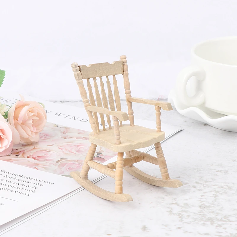

Миниатюрное деревянное мини-кресло-качалка для кукольного домика, модель игрушечной мебели, аксессуары 1/12, самая популярная по самой низко...