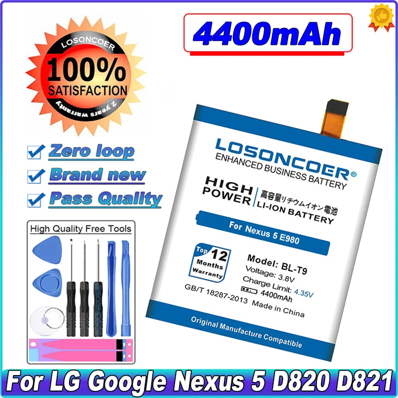 

LOSONCOER 4400mAh BL-T9 Battery For LG Nexus 5 Battery E980 Google Nexus G D820 D821 Nexus5 Megalodon D8 Google Nexus 5 Battery