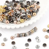 50pcs 4 6 8 10mm black gold silver color crystal rhinestone round loose spacer beads for jewelry making diy bracelet