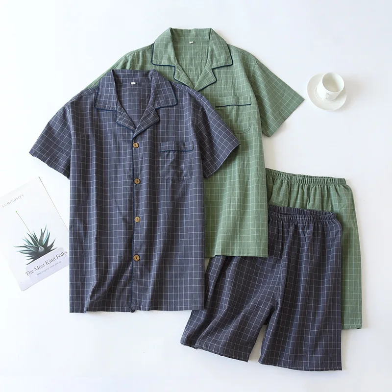 Для мужчин, одежда для мальчиков, Хлопковая пижама летние тонкие с футболкой с короткими рукавами и шортами для девочек мыть хлопок простой ...