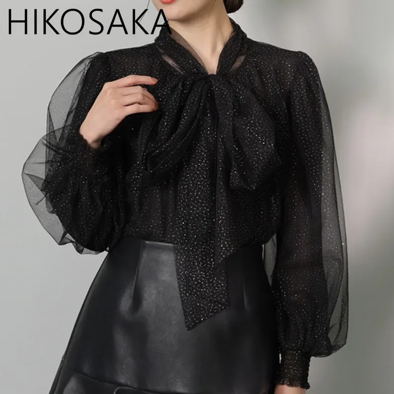 Элегантные рубашки в японском стиле с бантом на шнуровке милая вуаль-фонарь