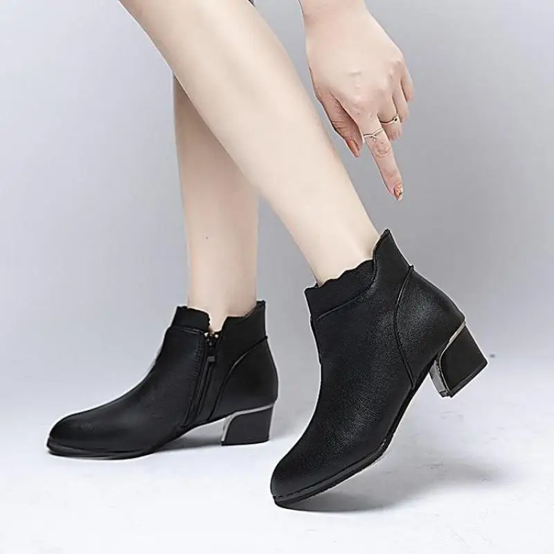 

2022 Boots Women Winter Shoes Woman High Heel Ankle Boots Slip-On Platform Artificial Leather Womens Shoes Zapatos De Mujer