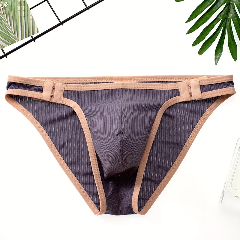 5PCS Men's color blocking fast drying adjustable size open Briefs sexy skin friendly low waist bikini