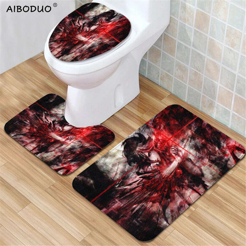 

3Pcs Amine Toilet Mat Set KILL La KILL Entrance Door Mat Bath Mats Bathroom Products Toilettes Accessoires Toilet Seat Cover