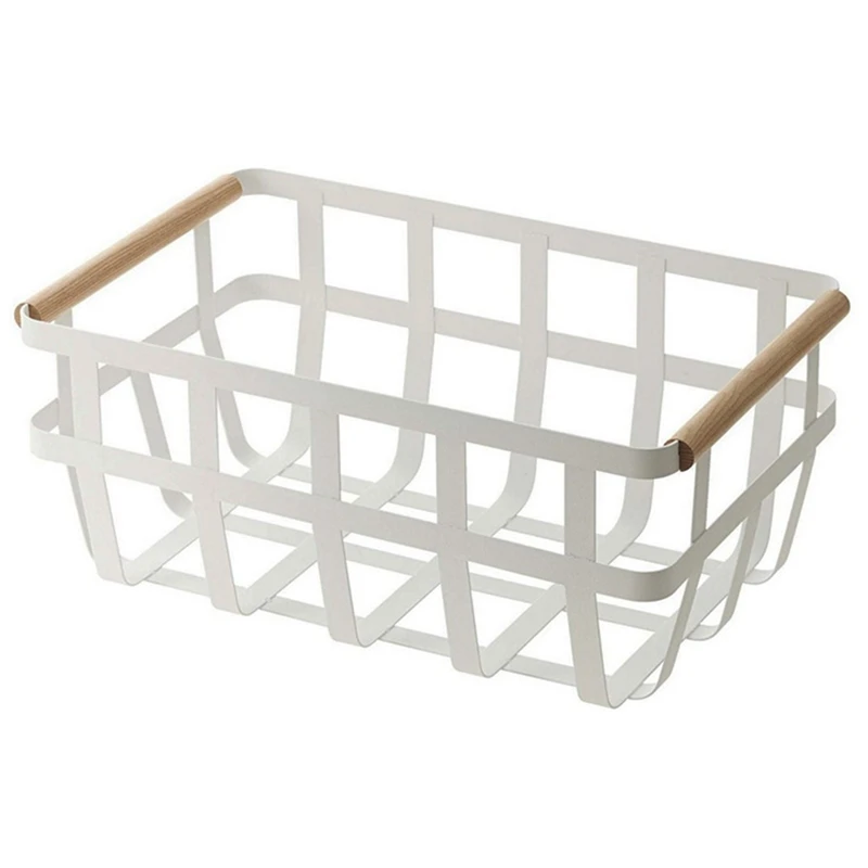 

Japanese Iron Art Fruit Sundries Storage Basket Desktop Finishing Basket Bathroom Clothes Storage Double Handle Basket