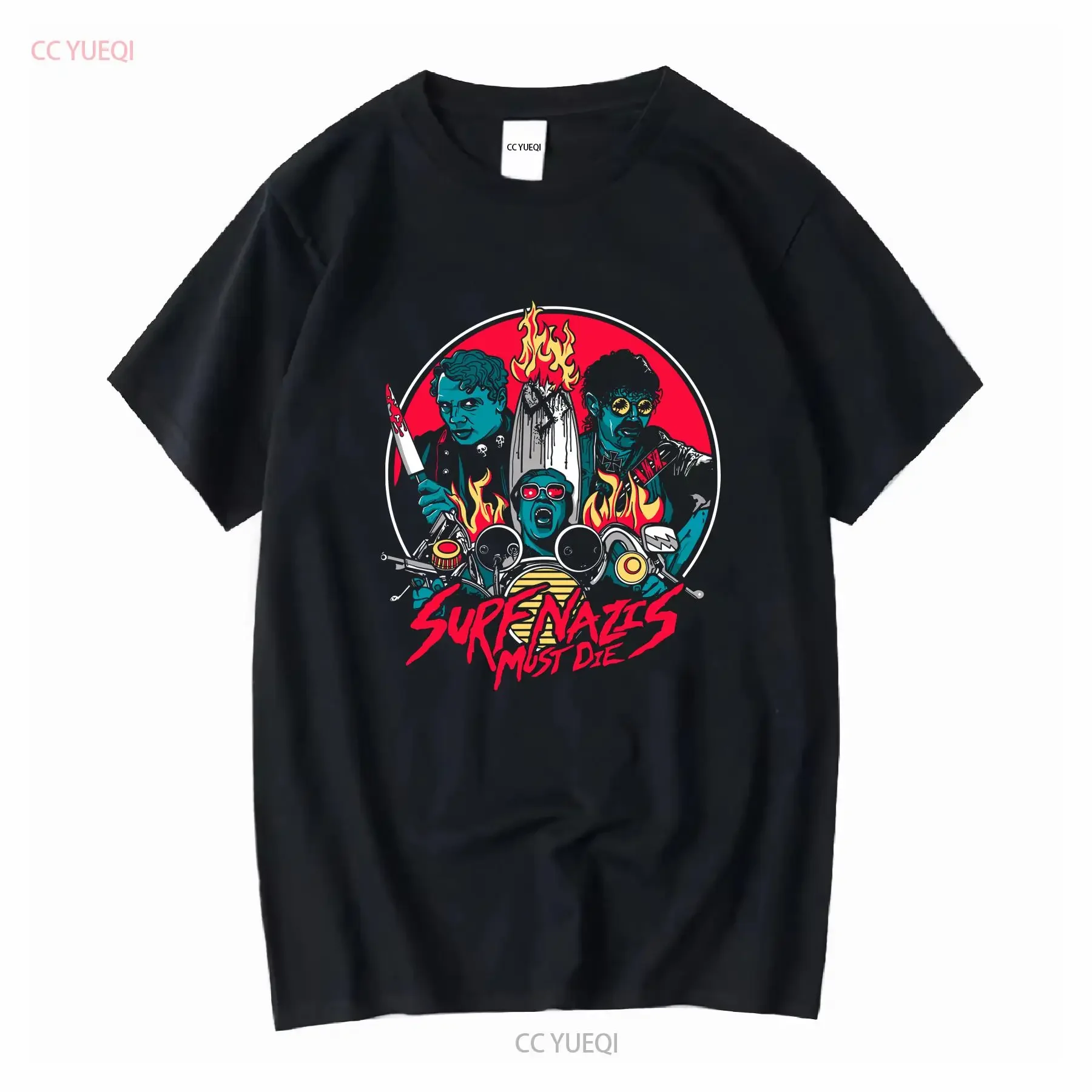 Фото Эксклюзивная футболка Surf Nazis Must Die с длинными или короткими рукавами, винтажная, с эффектом потертости, унисекс, стильная, модная, с графическим принтом, универсальная. №1