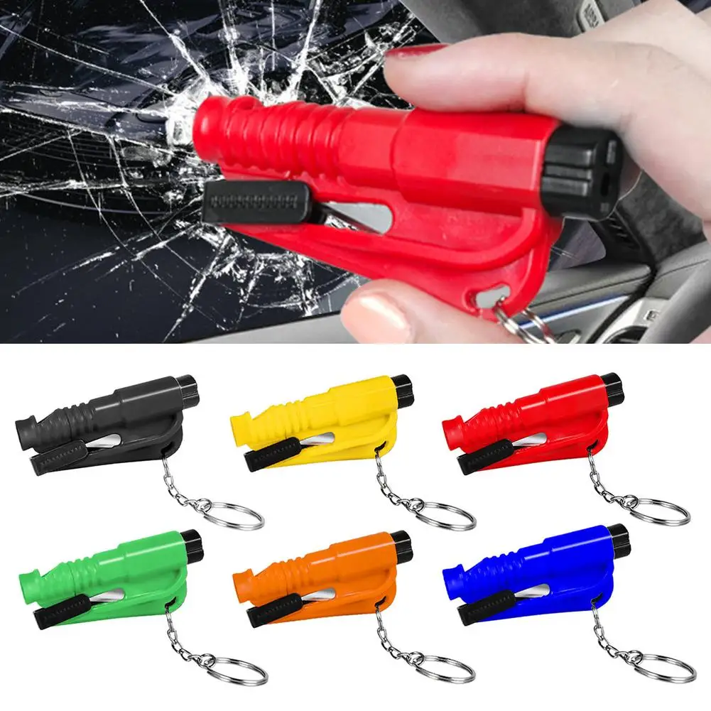 

3 In 1 Car Safety Hammer Portable Mini Window Breaker Whistle Seat Belt Cutter With Key Chain For Car Emergency Rescue Tool Kit