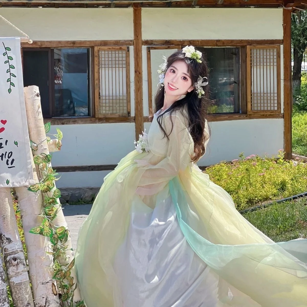 Женское традиционное корейское платье HSLOVEYYLUCKY из полиэстера и хлопка