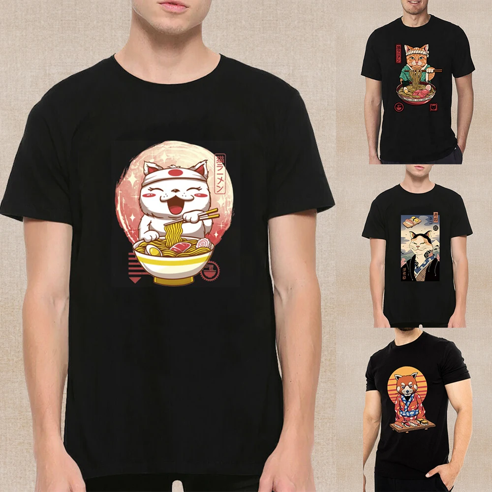 

Летние мужские повседневные футболки с коротким рукавом, новые футболки с милым котом, топы, футболки, уличная одежда в стиле Харадзюку, Мод...