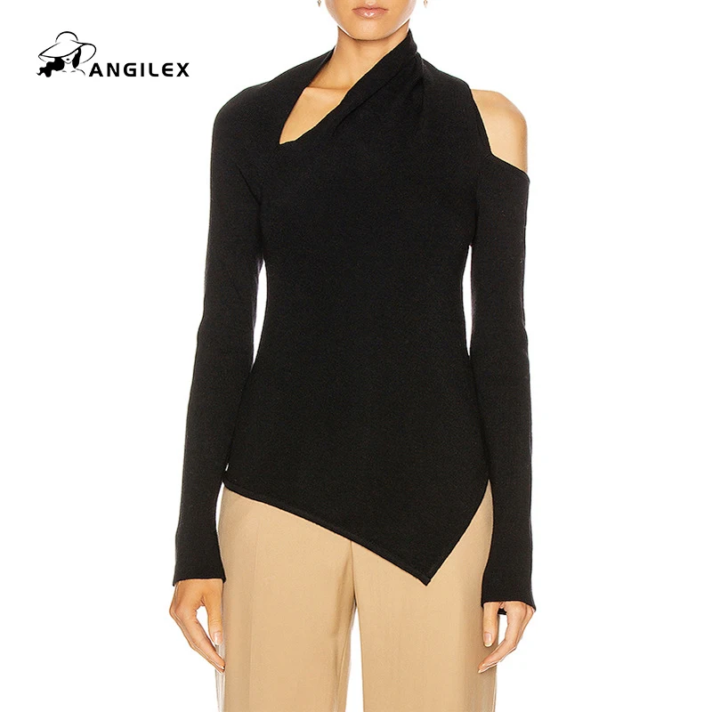 

Sexy off-the-shoulder knitted sweater sweater with irregular hem 2022 new fashion and elegant French slim fit　sweater