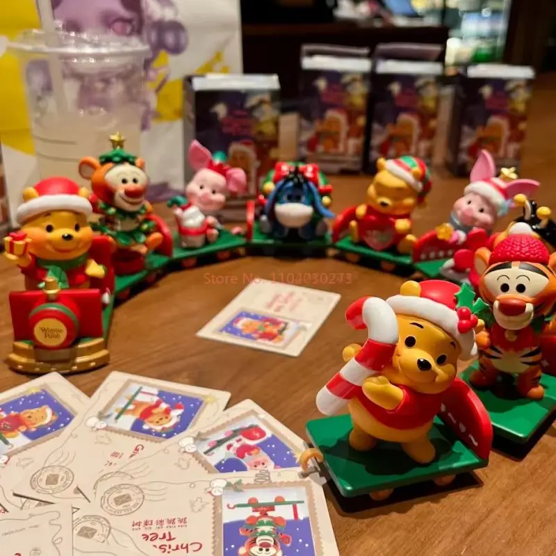 Genuine Disney Blind Box Christmas Winnie The Pooh Gift Delivery Series Figure Model Suprise Desk Decor Xmas