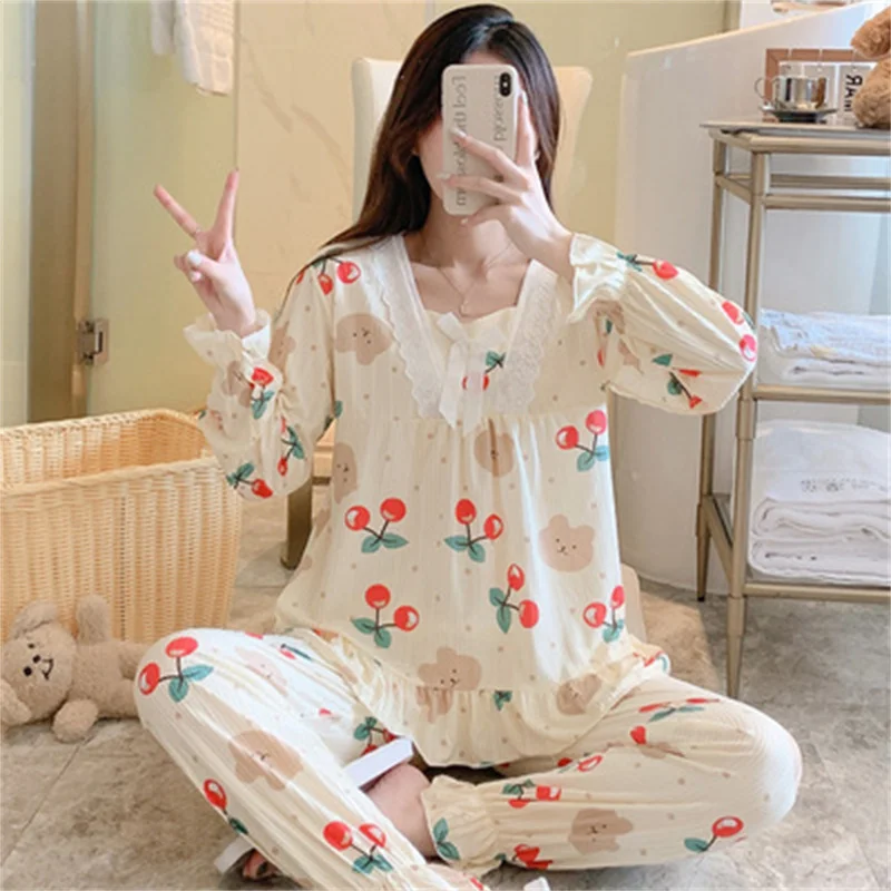 Princess Pajamas Set Sexy Lace Sleepwear For Women Elastic Pyjama Women's Autumn Fashion Homewear Clothes Big Size