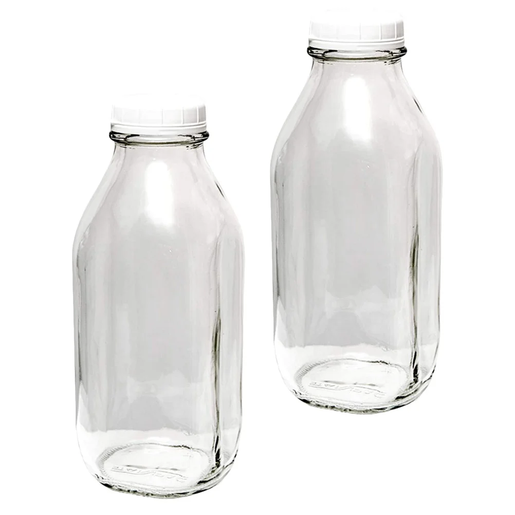 

2 Pcs Milk Bottle Pudding Containers Lids Sturdy Glass Feeding Juice Bottles Fresh-keeping Beverage Portable Child