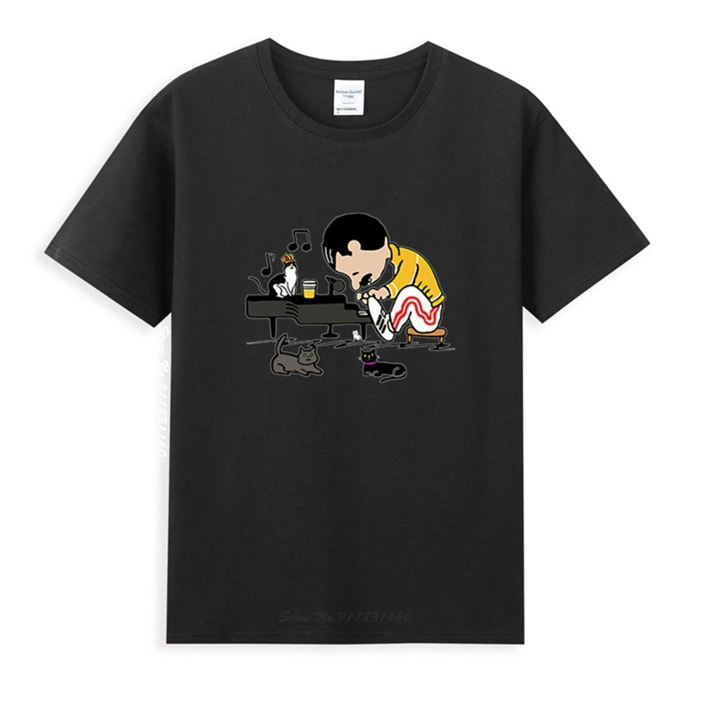 

Freddie Mercury In Style Schroeder Play Piano Cats T-Shirt Unisex Comfortable Pure Cotton Popular Tee Shirt Tops