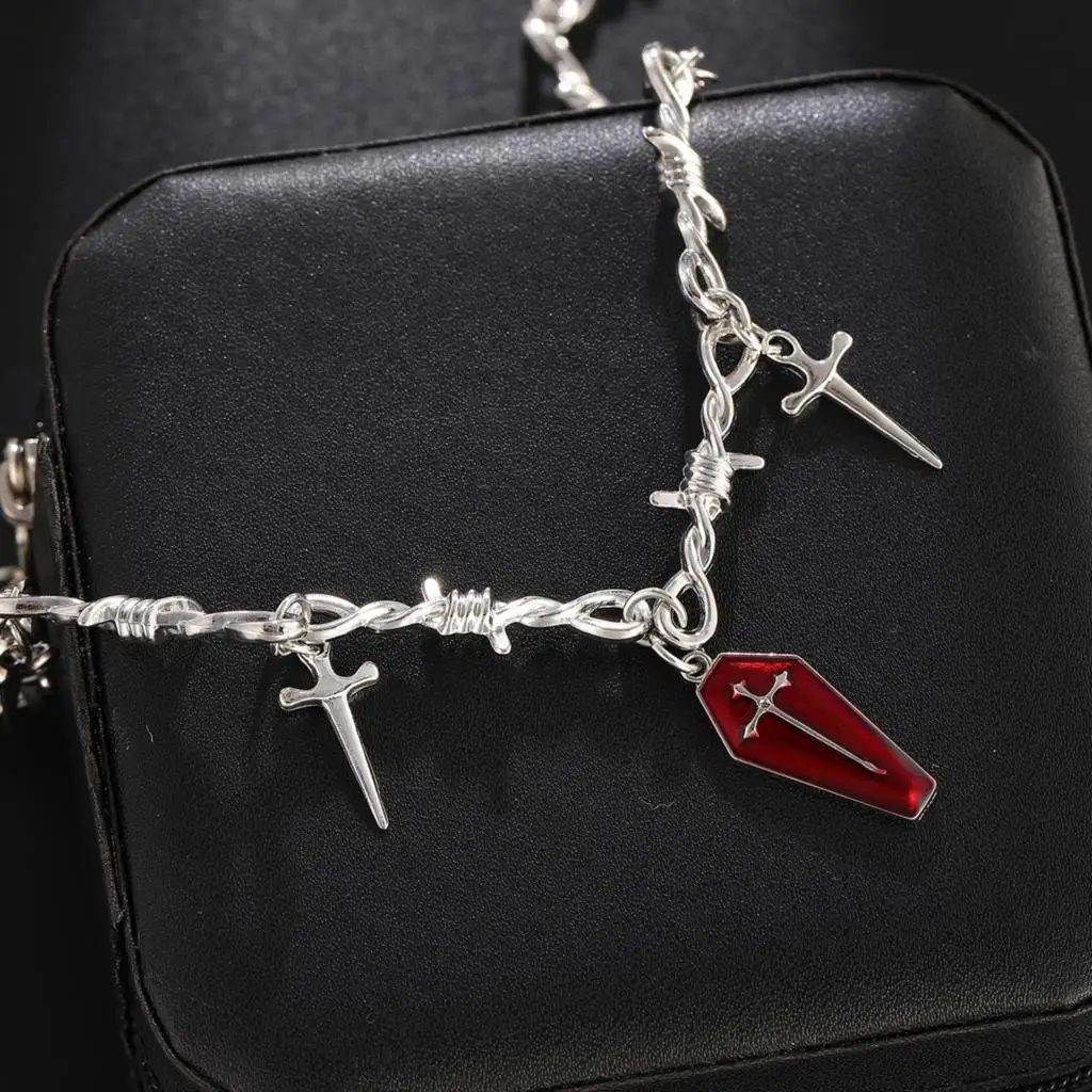 

Y2K Cross Sword Dagger Necklace Gothic Style Blood Coffin Pendant Thorn Chain Witch Punk Jewelry Gift for Women