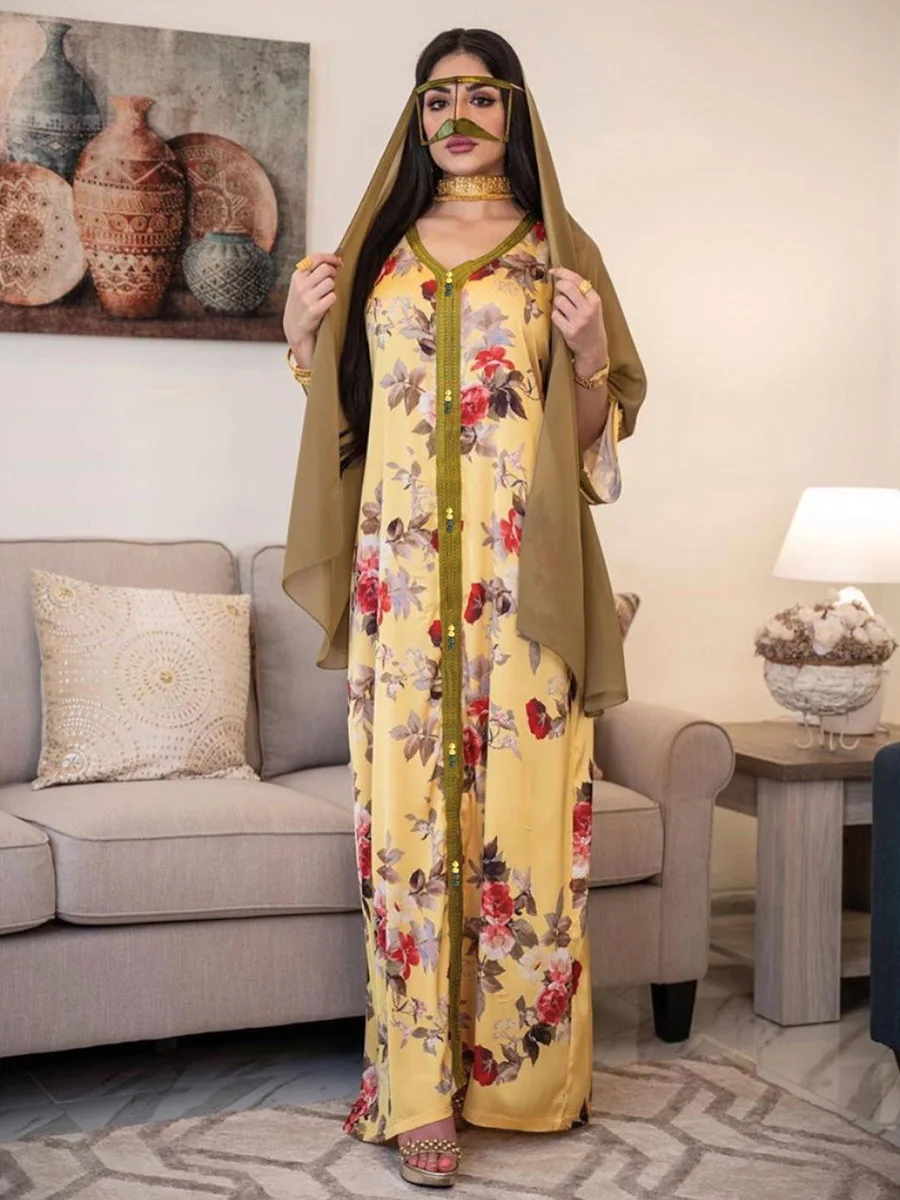 Eid, Турция, Индия, мусульманское женское платье с цветочным принтом, женское платье, марокканский кафтан, мусульманская одежда, халат Рамада...