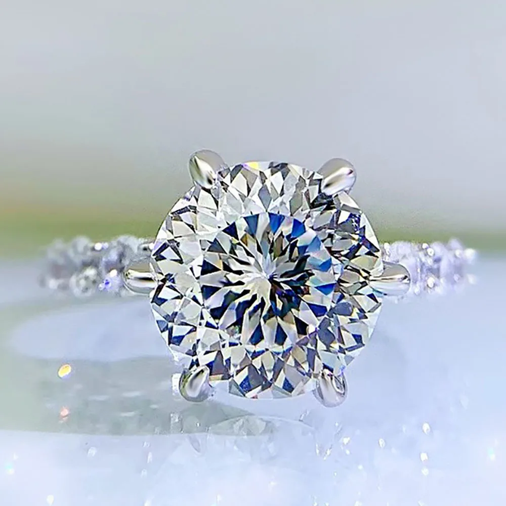 Serenity Day Classic Six Claw 5 + 2.3 Carat Firework Cut Full Moissanite Ring S925 Silver Plate Pt950 Inlaid D Color VVS Jewelry