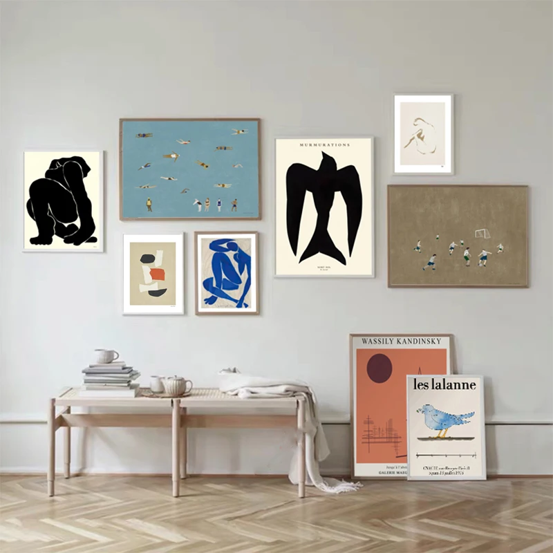 

Vintage Abstract Figures Bird Paris Lines Poster Football Swimming Sport Canvas Painting Wall Art Posters Prints Room Home Decor