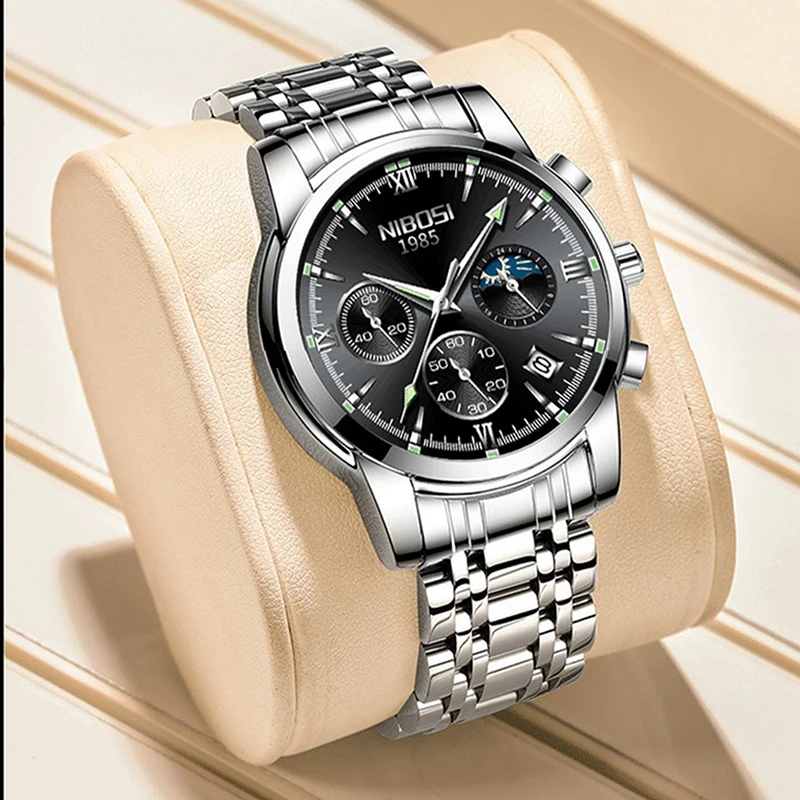 Мужские брендовые Классические кварцевые часы NIBOSI многофункциональный