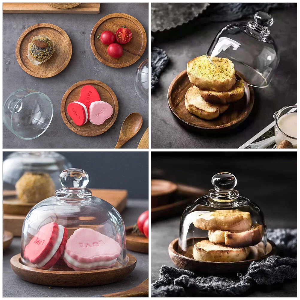 Тарелка для торта с выбранной деревянной стеклянной крышкой и купольной