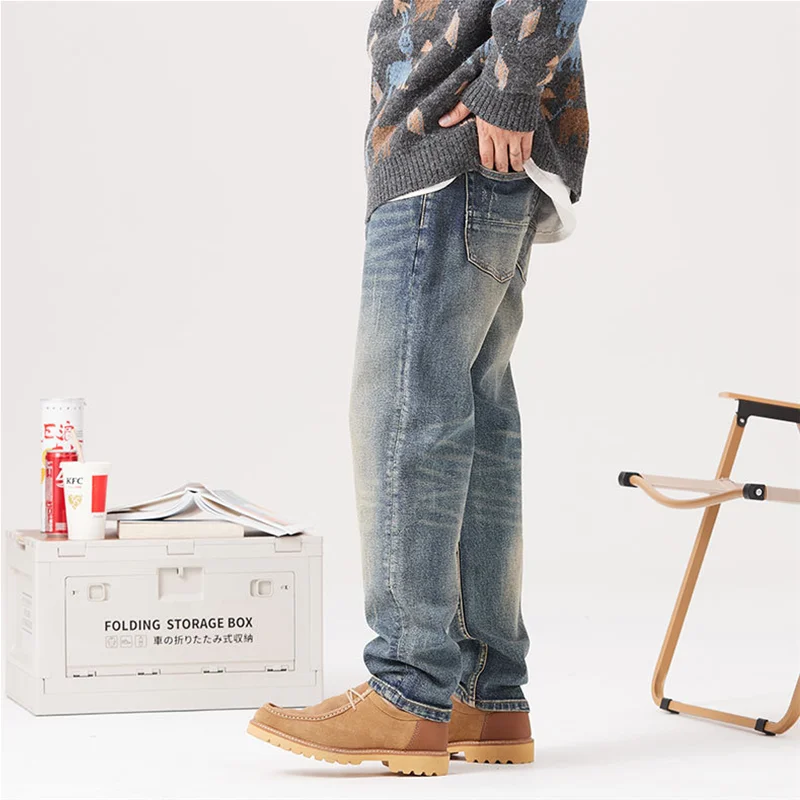 Men Clothing 2022 New Pattern Vintage Nostalgia Recreational Blue Pants Straight Cylinder Comfortable Loose Jeans Autumn Female