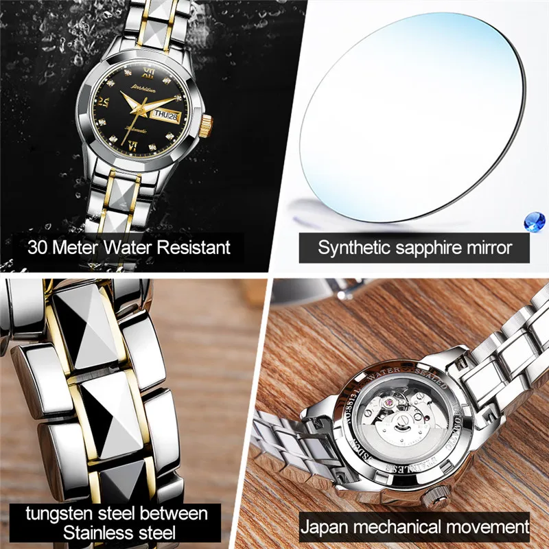 JSDUN Women Watch Luminous Waterproof Automatic mechanical Fashion imported movement tungsten steel Watch For Women Lover Gift enlarge
